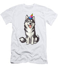 Cheerful Husky in Party Hat Studi Alex T-Shirt
