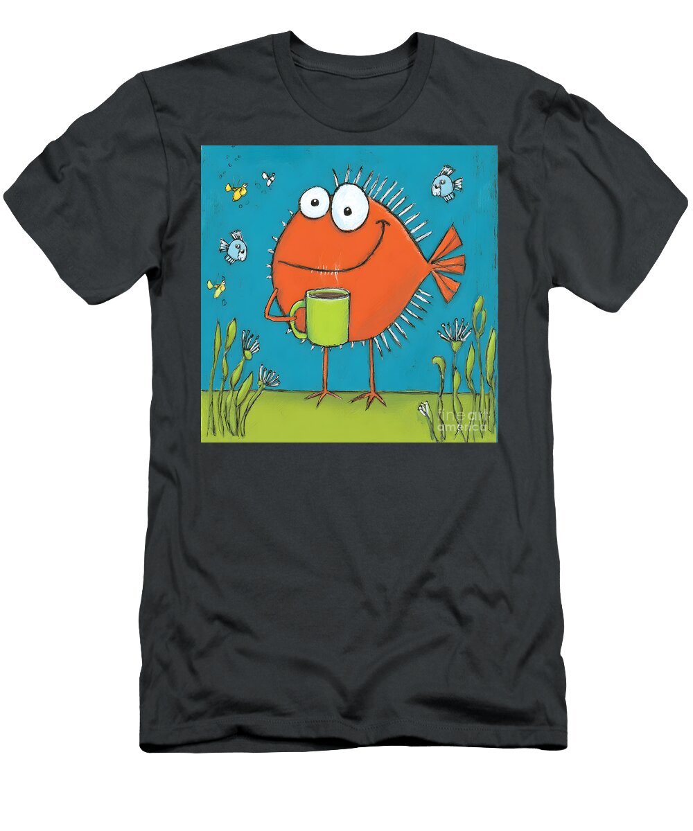 Cheerful Orange Fish with Coffee Olfactoart Studio T-Shirt