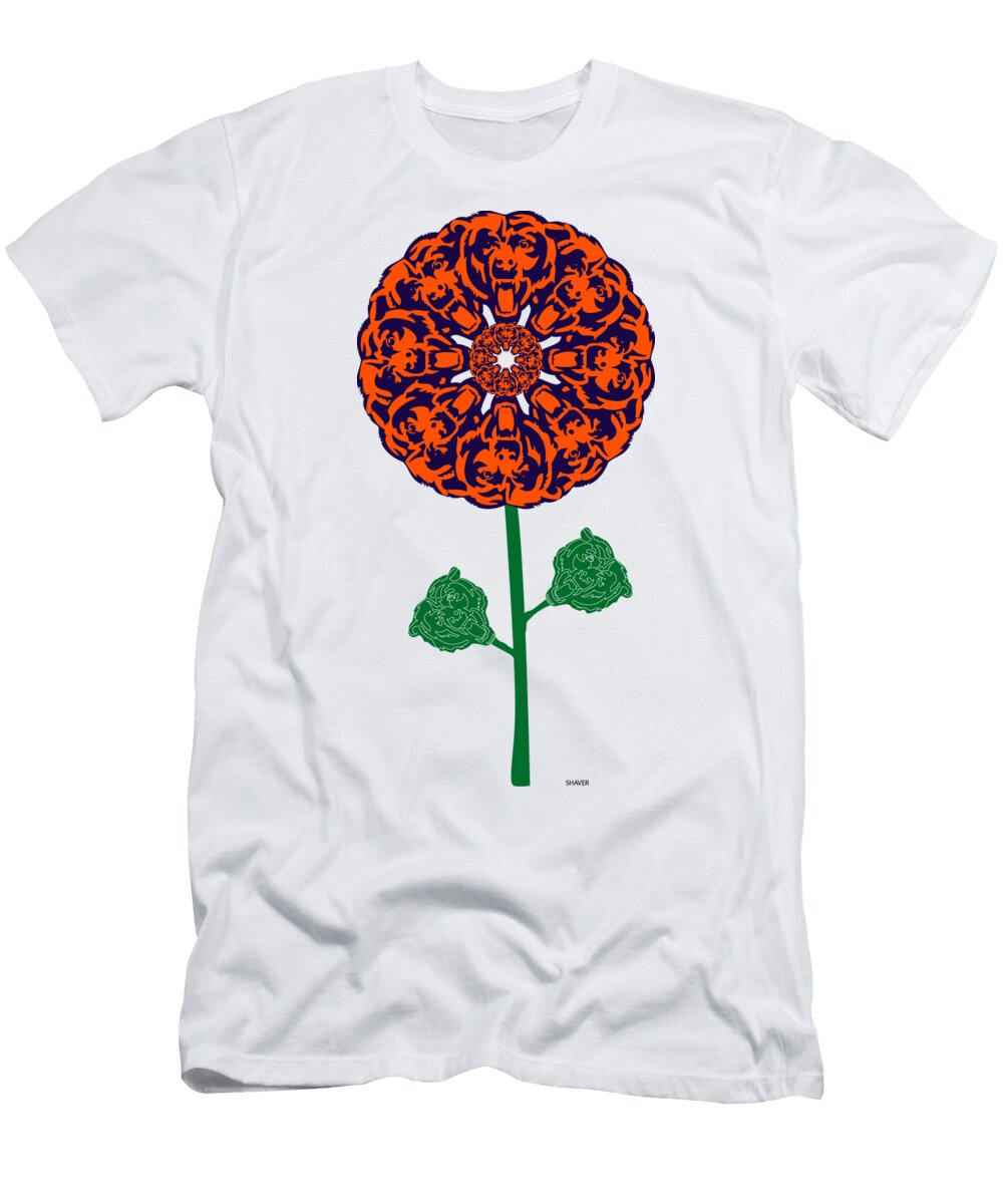 Chicago Bears NFL Football Team Logo Flower Art Steven Shaver T-Shirt