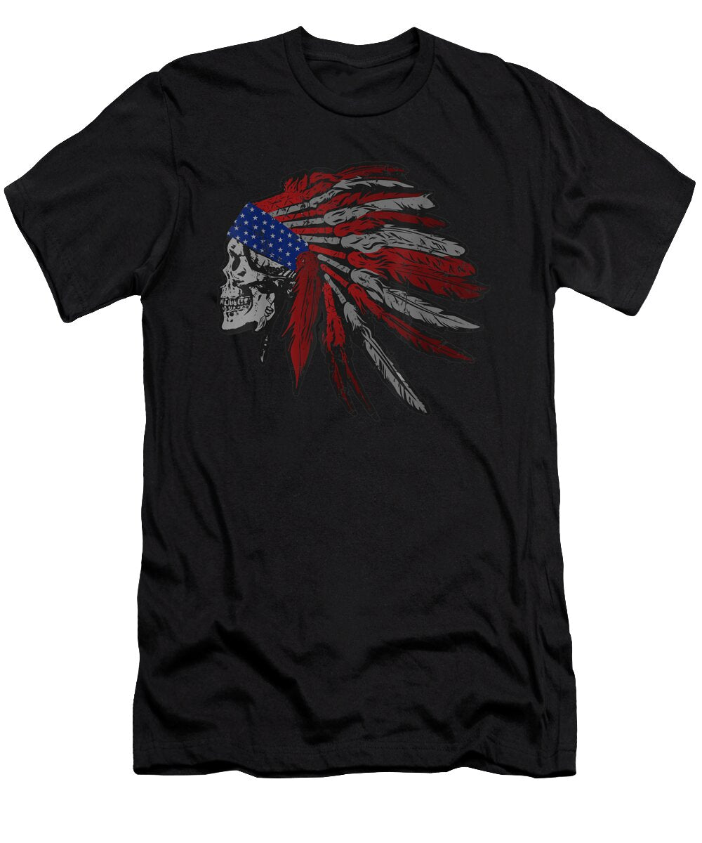 Chief Skull Headress Native American Red White Shannon Nelson Art T-Shirt