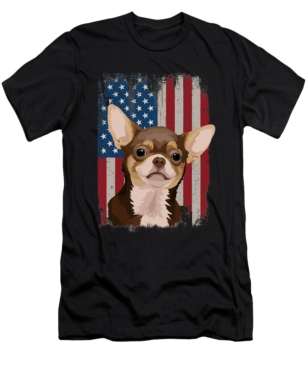 Chihuahua American Flag Patriotic 4th of July Shannon Nelson Art T-Shirt