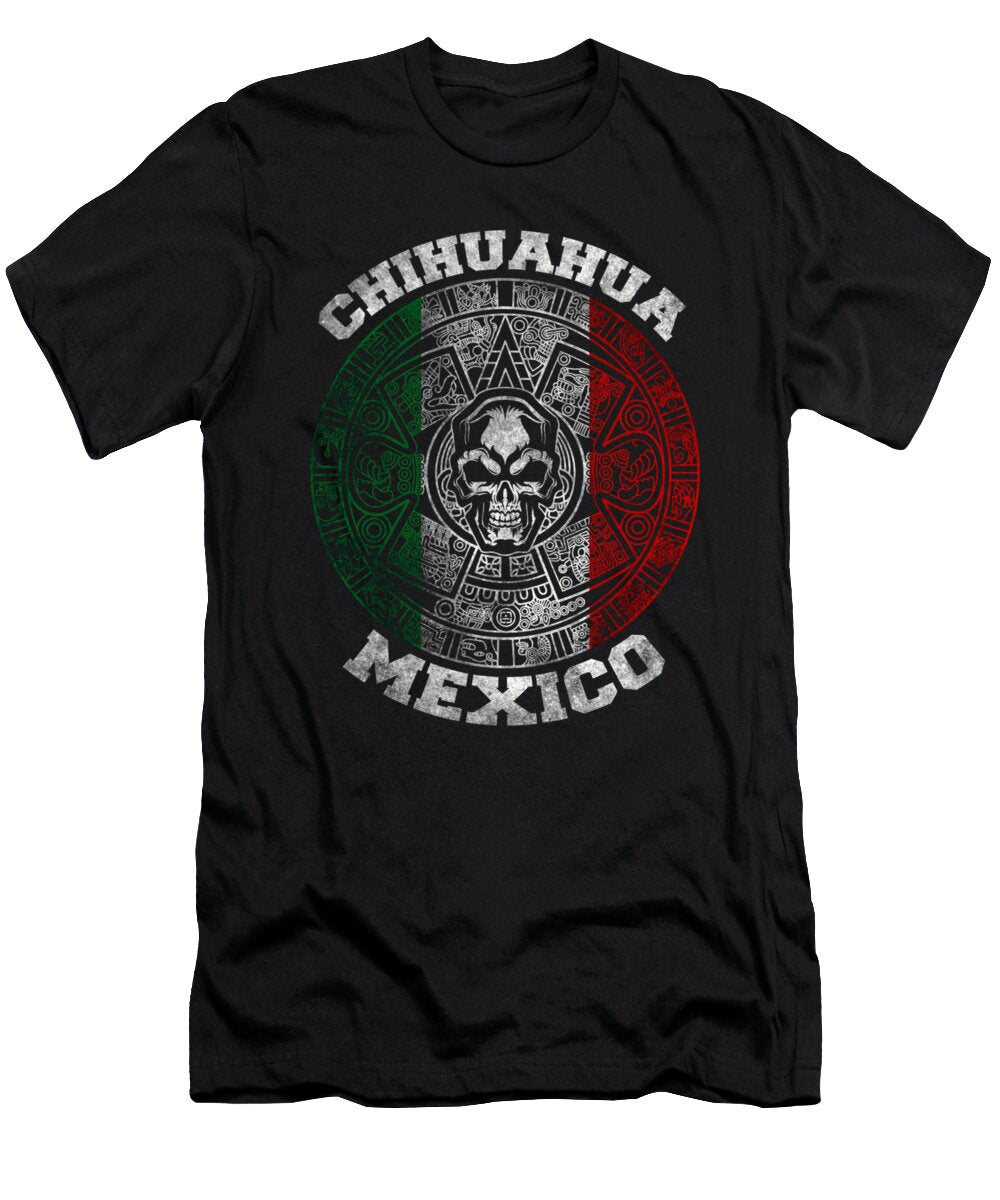 Chihuahua Aztec Mayan Calendar Skull Mexico Pride Shannon Nelson Art T-Shirt