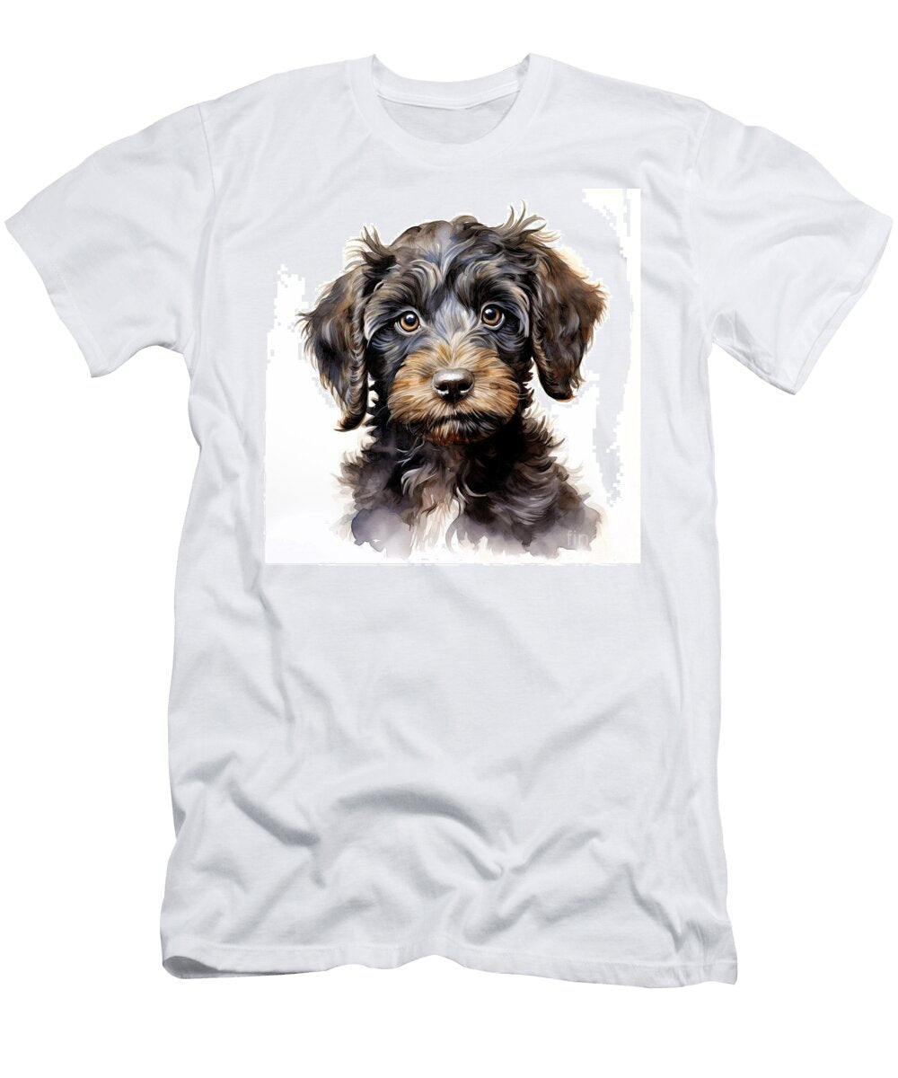 Chocolate Cockerpoo Puppy on a White Background Cute Digital Watercolour for Dog Lovers Jane Rix T-Shirt