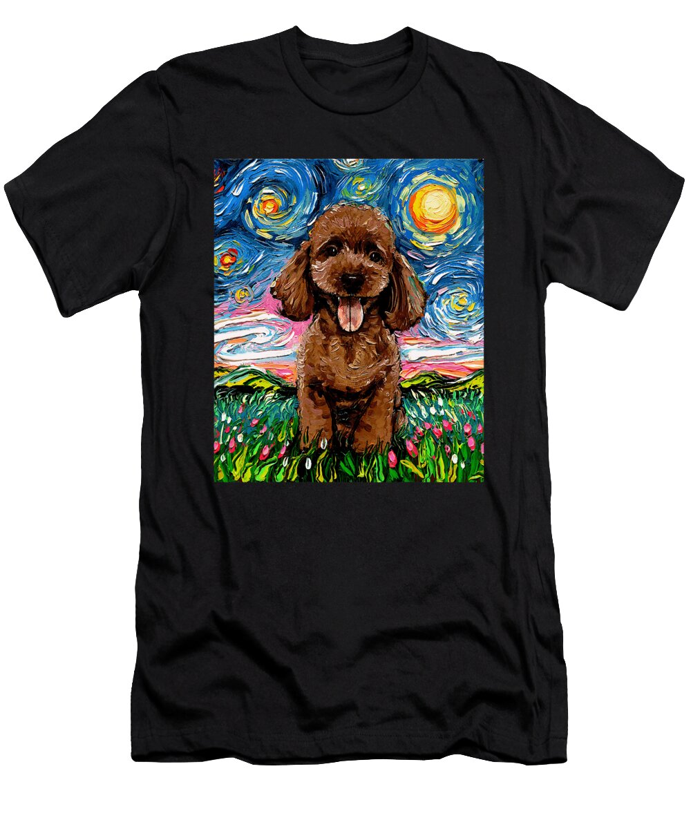 Chocolate Poodle Cute Puppy Brown Starry Night Zyneu Gangd T-Shirt