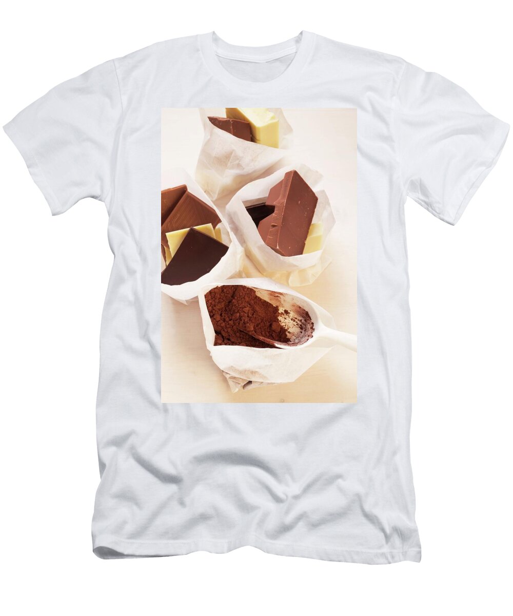 Chocolate Still Life with Cocoa Powder in Paper Bags Eising Studio Food Photo and Video T-Shirt