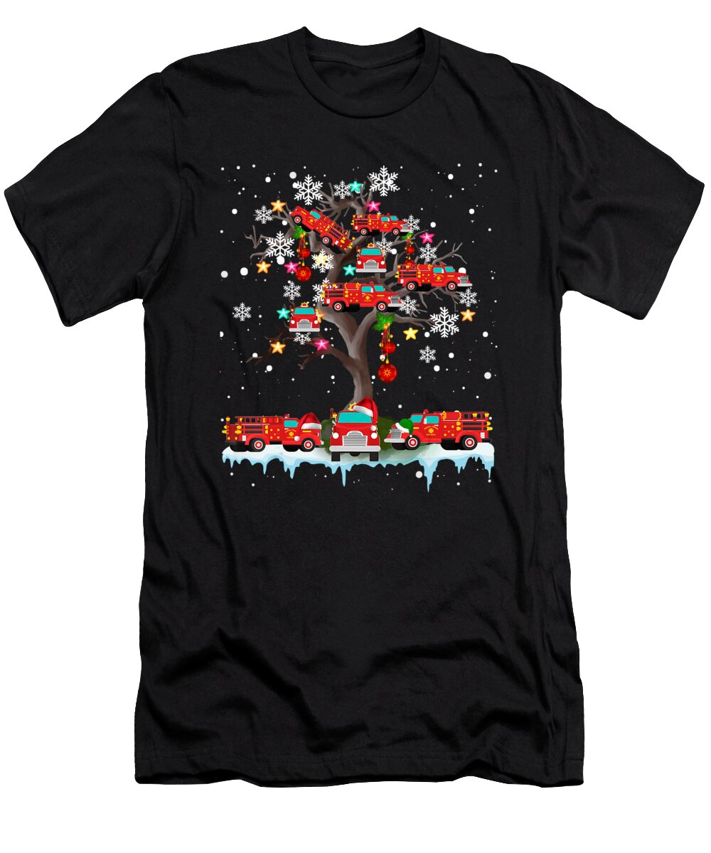 Christmas Fire Truck on Tree Santa Firefighter Lover Gifts Julien T-Shirt
