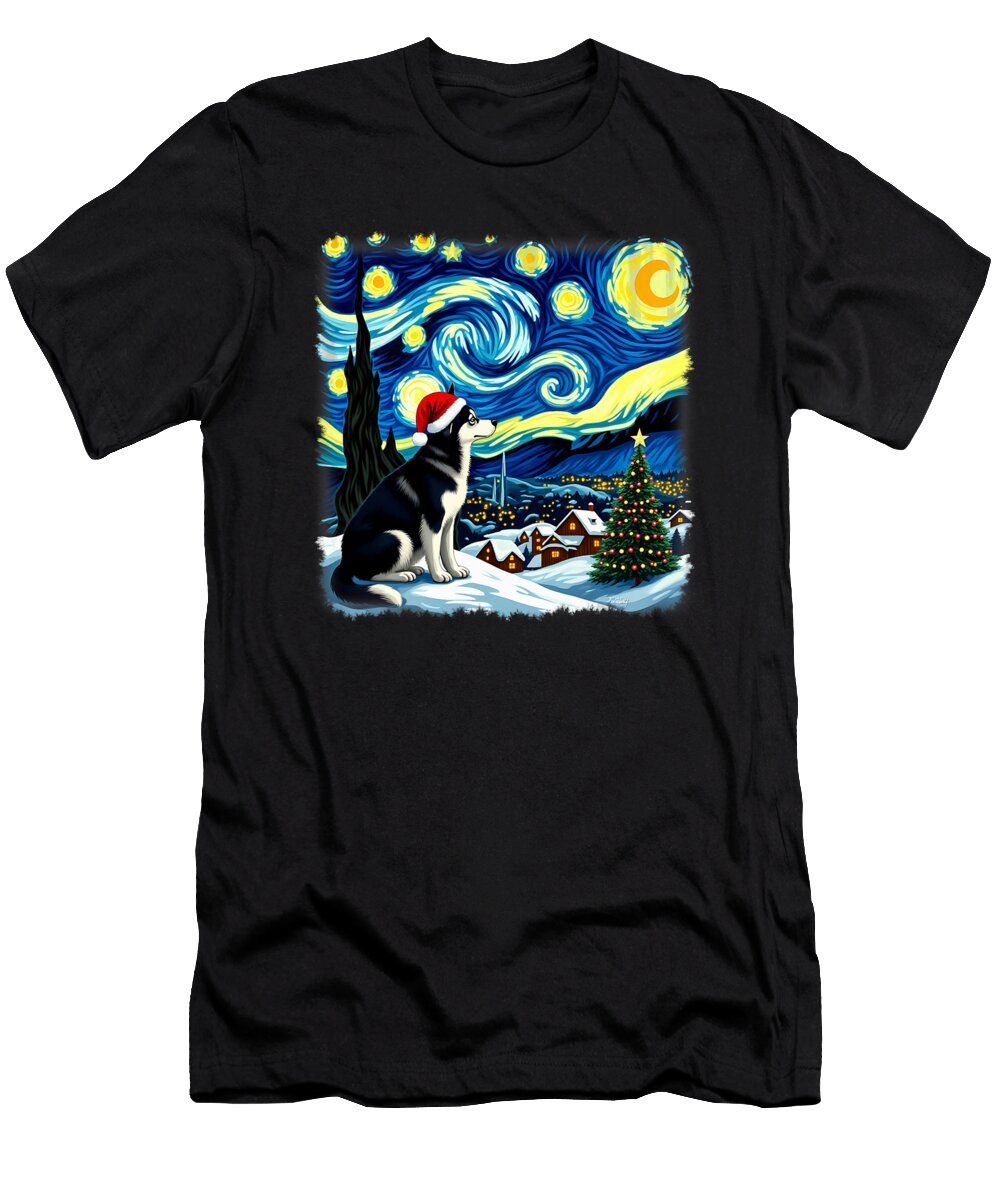 Christmas Husky Dog Starry Night Zyneu Gangd T-Shirt