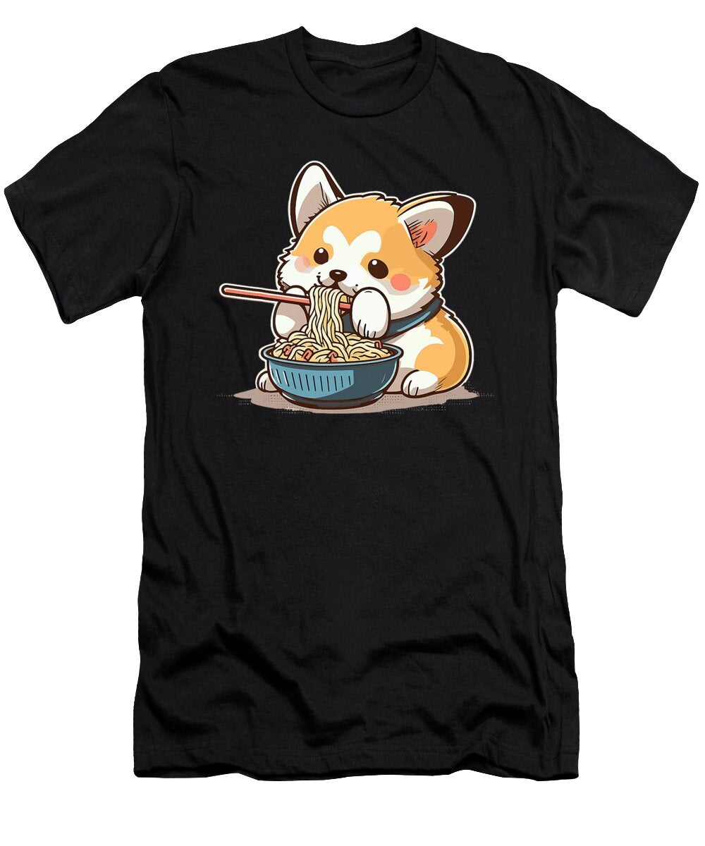 Chubby Corgi Dog Anime Eating Ramen Cute Zyneu Gangd T-Shirt