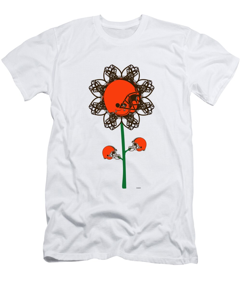 Cleveland Browns NFL Football Team Logo Flower Art Steven Shaver T-Shirt