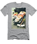 Closeup of Fresh Sushi on Rustic Wooden Table Natalia Klenova T-Shirt