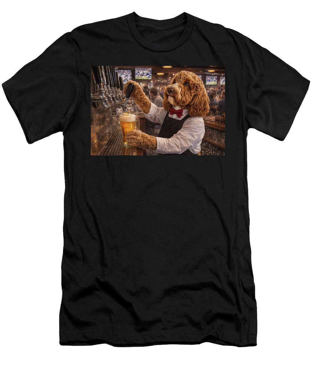 Cockapoo Barman Pouring a Pint in a Busy Bar Paul Thompson T-Shirt