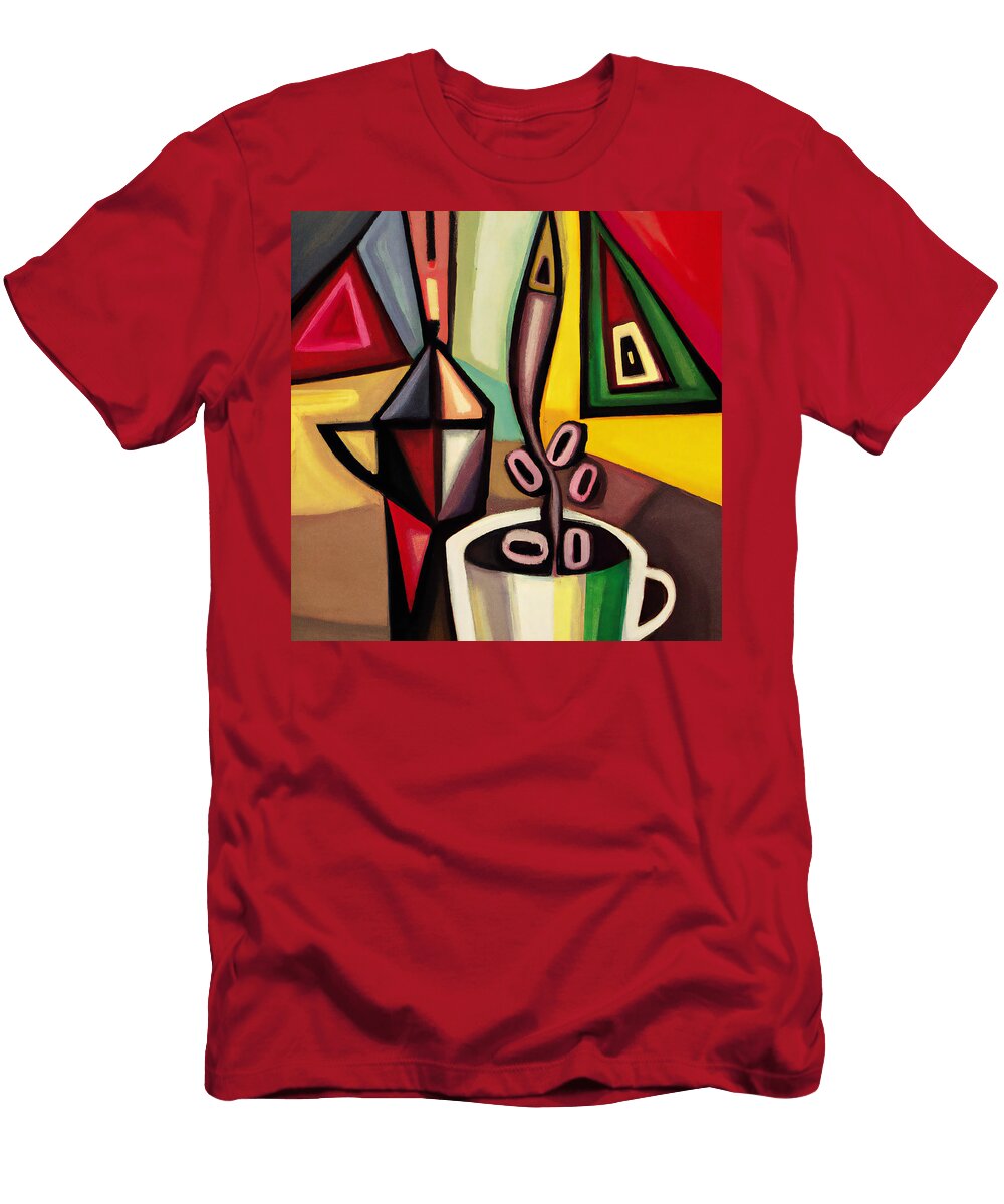 Coffee Moka and Beans Cubist Abstract Stellart Studio T-Shirt