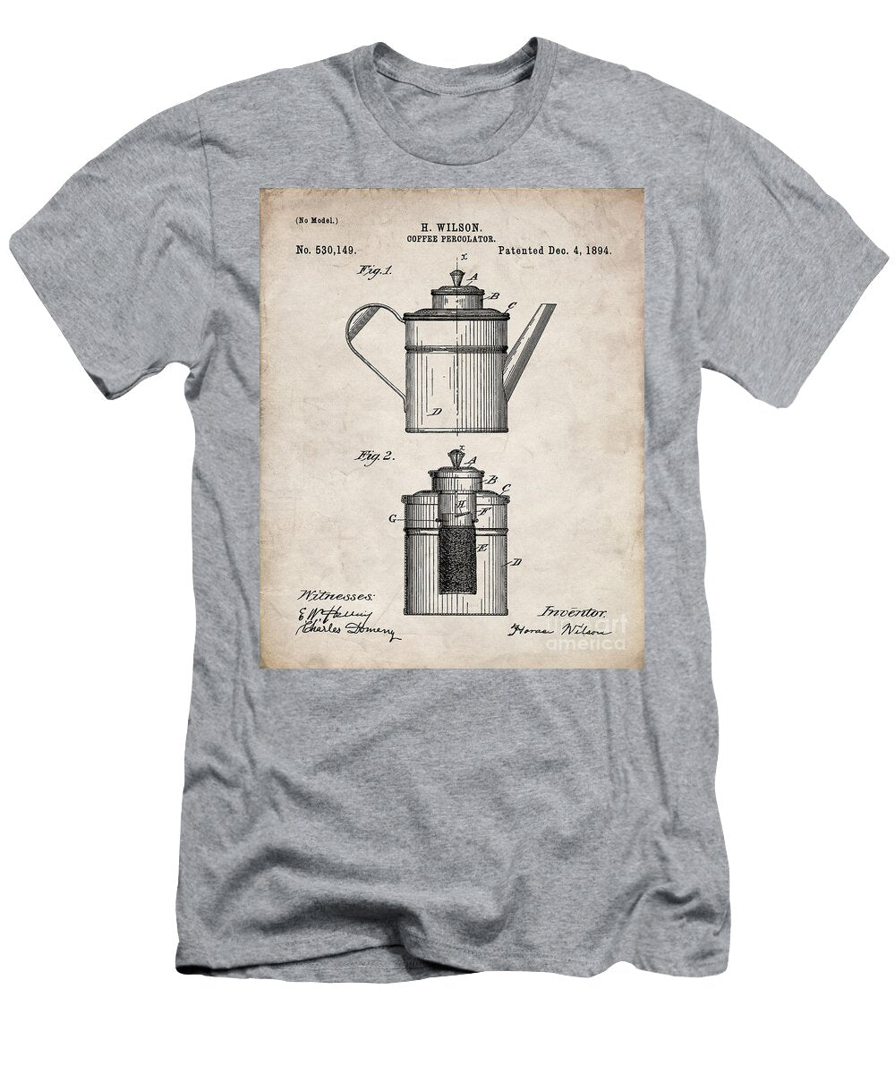 Coffee Patent Coffee Shop Art Antique Vintage Patent Press T-Shirt
