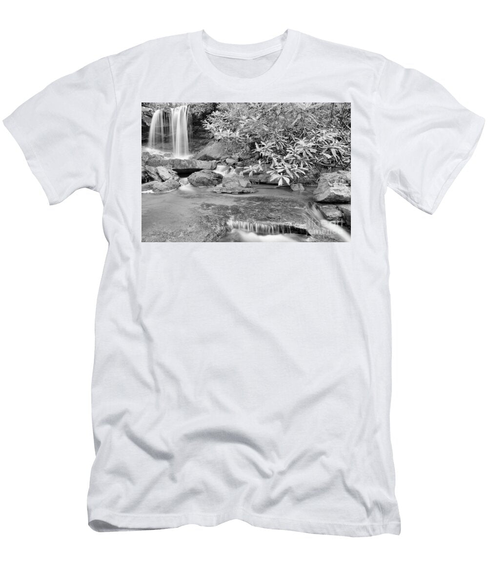 Cole Run Falls Stream Black and White Adam Jewell T-Shirt