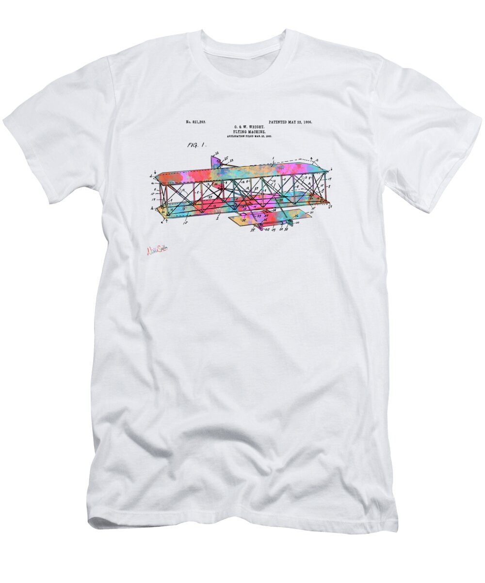 Colorful 1906 Wright Brothers Flying Machine Patent Nikki Marie Smith T-Shirt