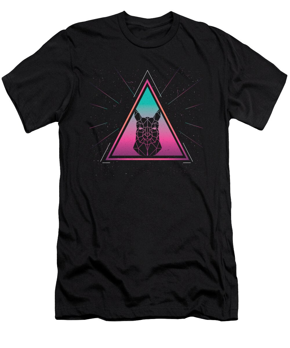 Colorful Alpaca Geometrical Triangle Retro Style Print Art Grabitees T-Shirt