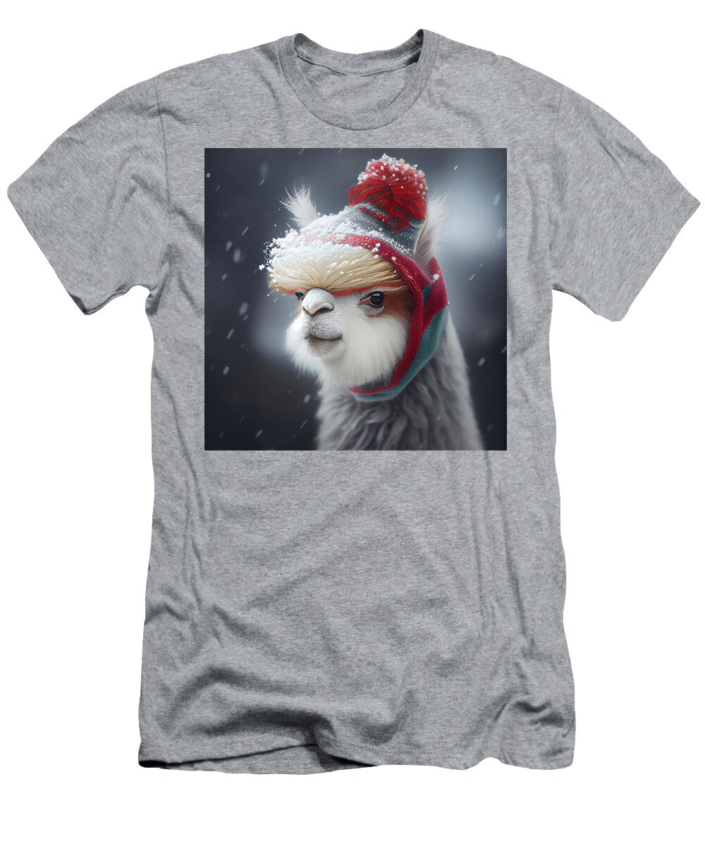 Colorful Alpaca Wearing Santa Hat Grey and Whit F F D a Bbcde By Asar Studios Celestial Images T-Shirt