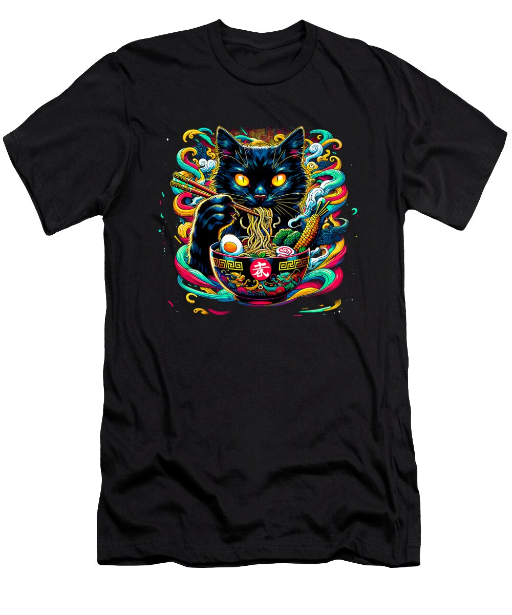 Colorful Cat Eating Ramen Japanese Noodles Zyneu Gangd T-Shirt