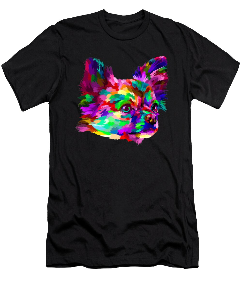 Colorful Chihuahua Long Hair Dog Lover Puppy Shannon Nelson Art T-Shirt