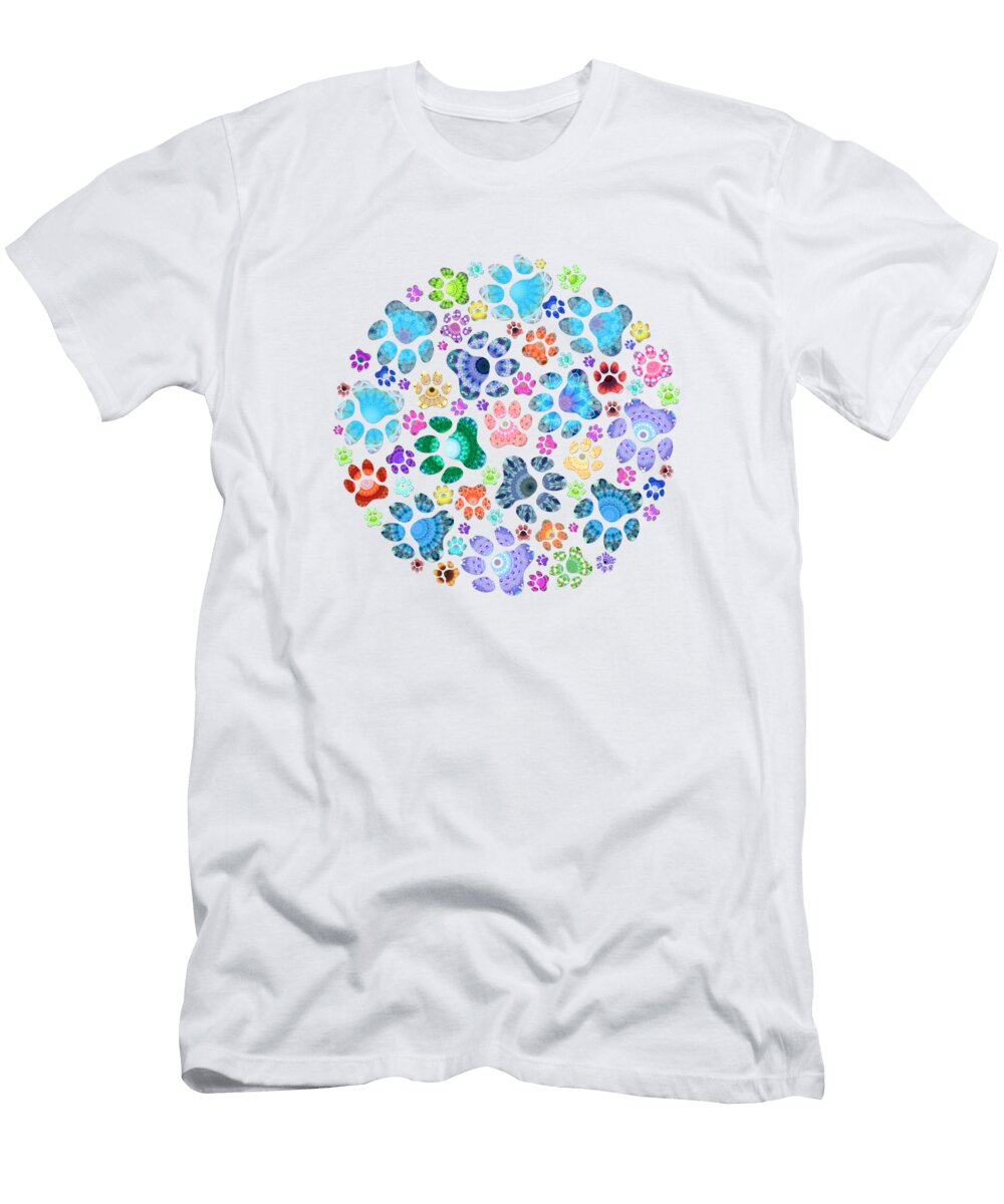 Colorful Dog Art Circle of Paws Sharon Cummings T-Shirt