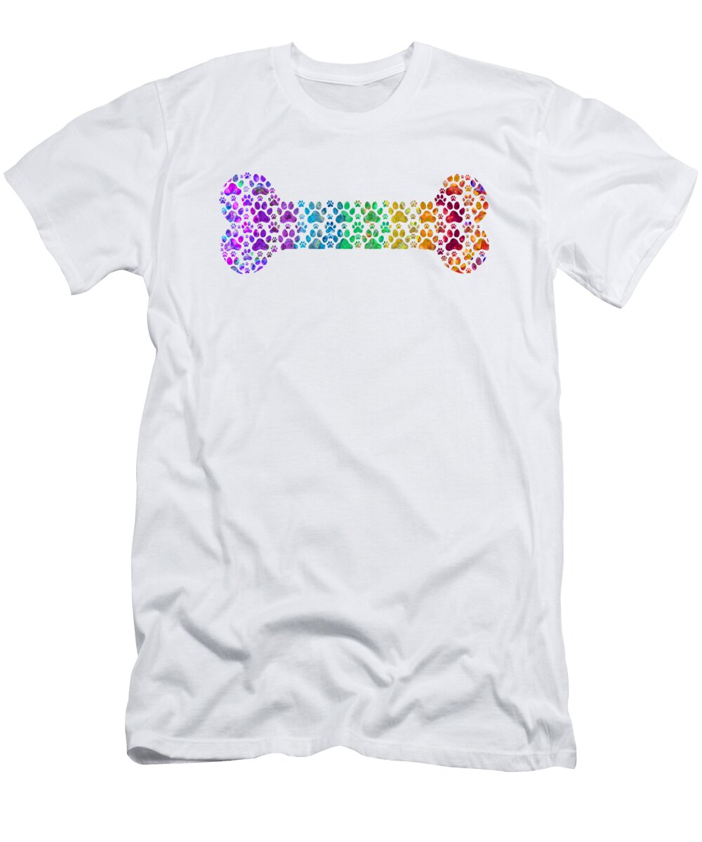 Colorful Dog Bone Art with Paw Prints Sharon Cummings T-Shirt