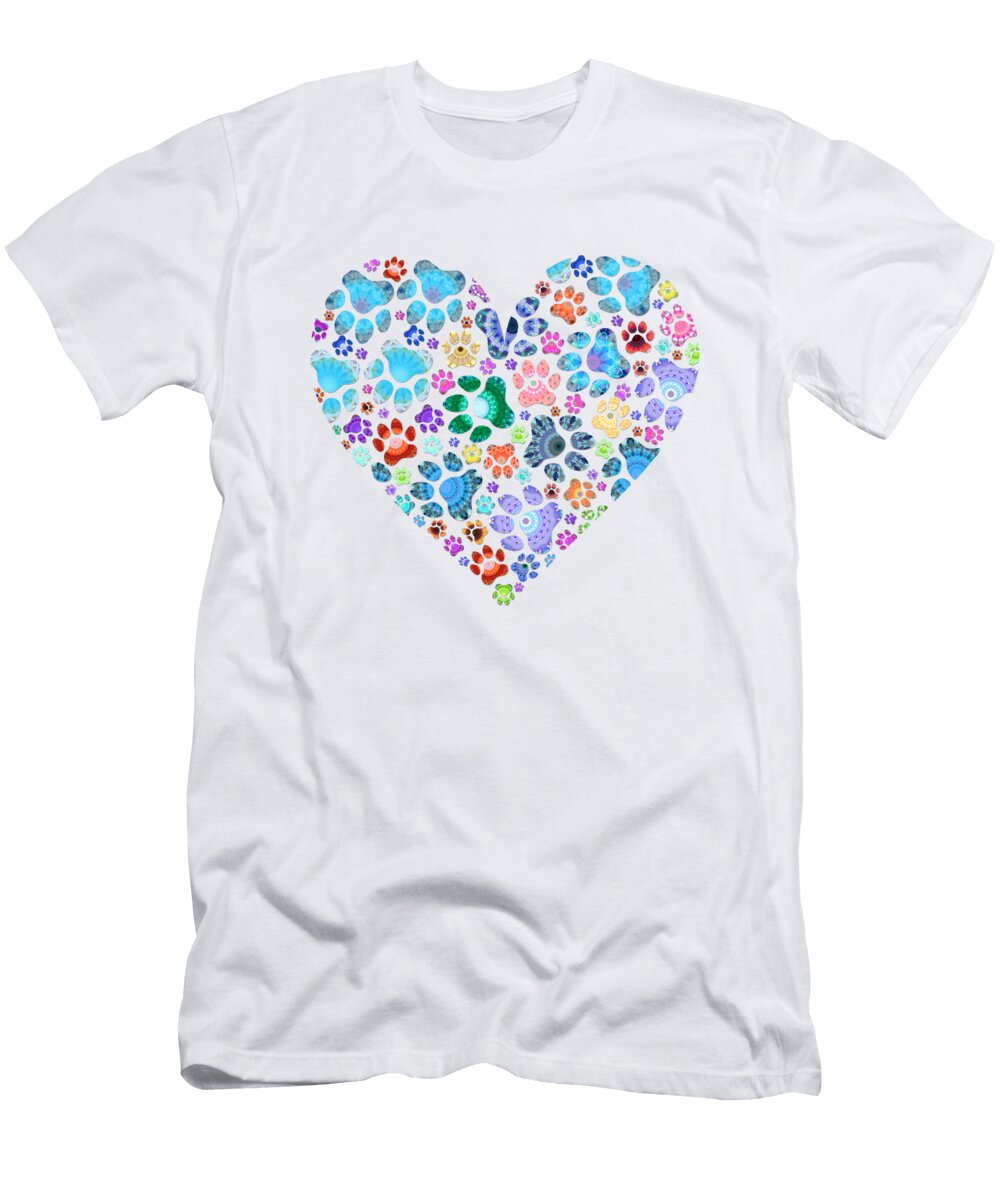 Colorful Dog Paw Print Art Dogs Are Love Sharon Cummings T-Shirt