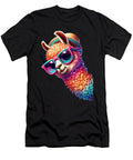 Colorful Llama Alpaca with Sunglasses Hat Funny Job T-Shirt