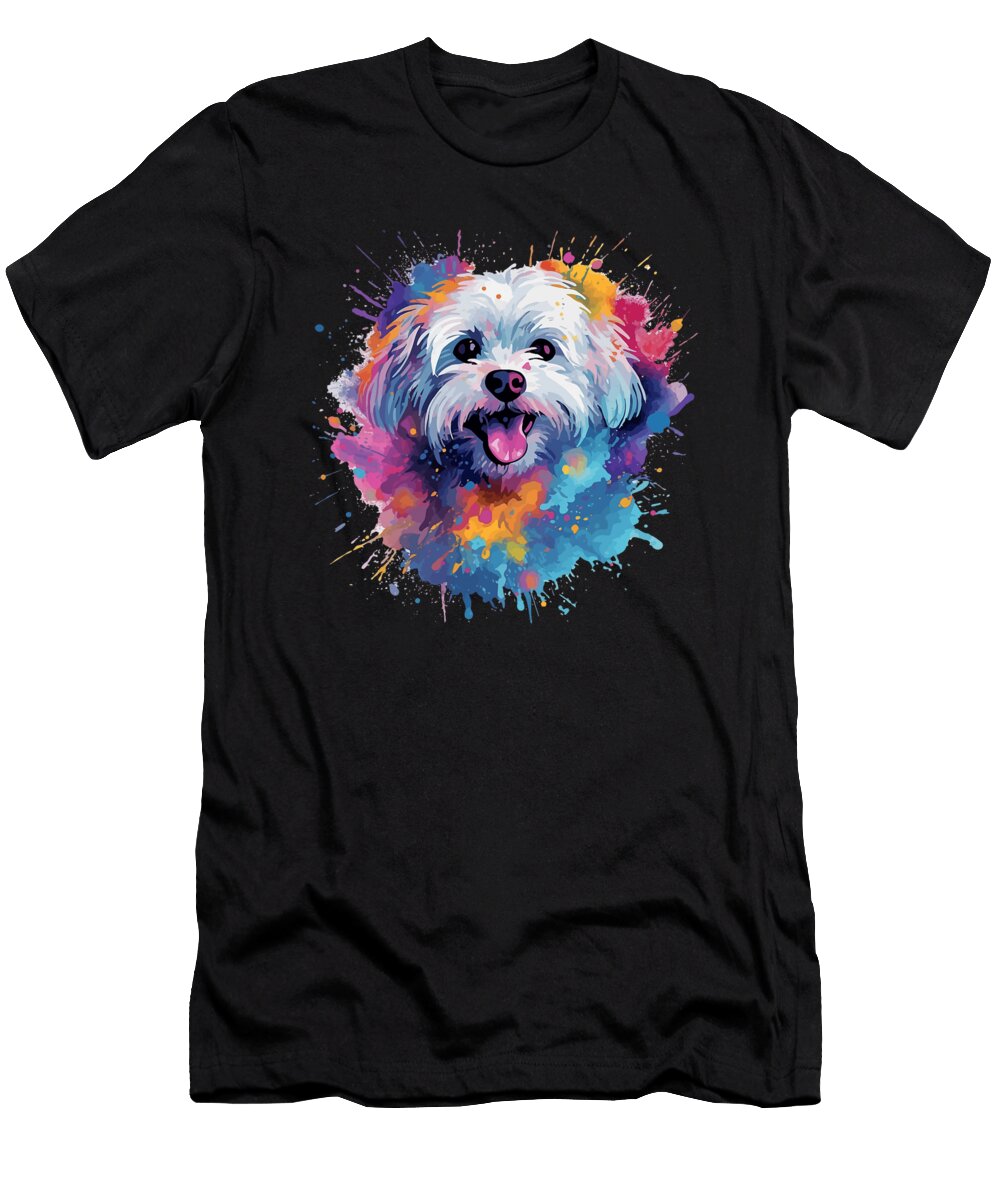 Colorful Maltese Splash Art Dog Natalie Lidford T-Shirt