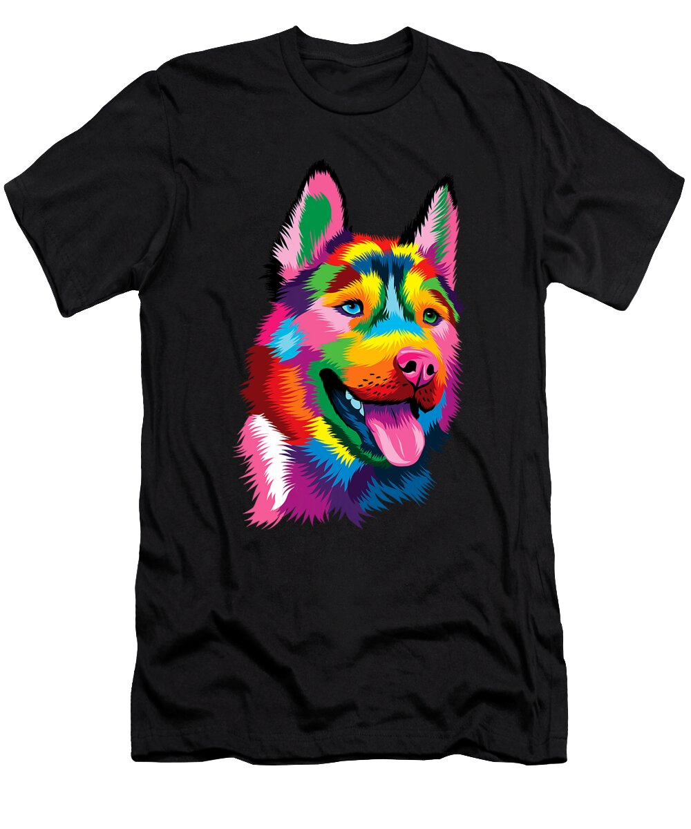 Colorful Siberian Husky Dog Lover Pet Trainer Natalie Lidford T-Shirt