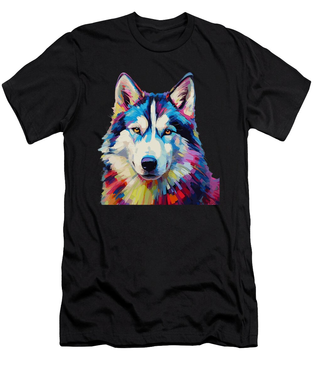 Colorful Siberian Husky Retro Husky Dog Owner Natalie Lidford T-Shirt