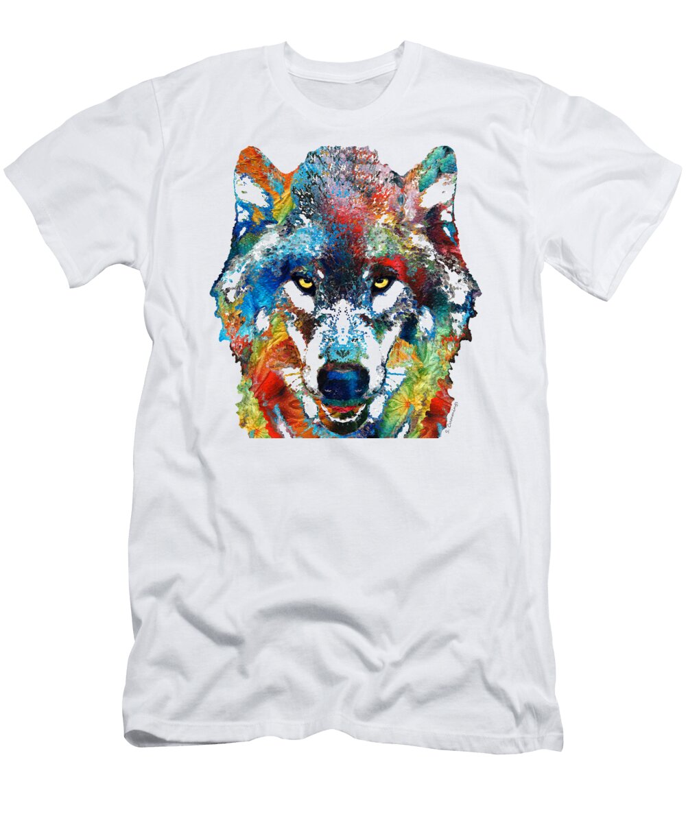 Colorful Wolf Art Hungry Sharon Cummings T-Shirt