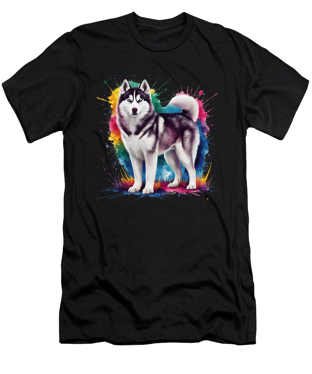Colourful Watercolour Siberian Husky Yah Lishr T-Shirt