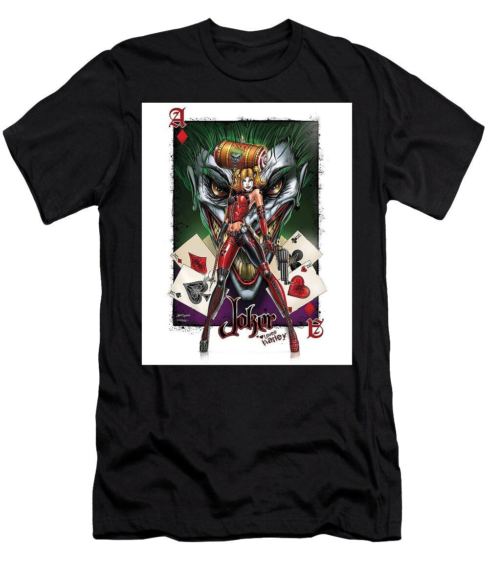 Comic Art with Female Villain Holding a Mallet with Joker Behin Matcha Coffe T-Shirt