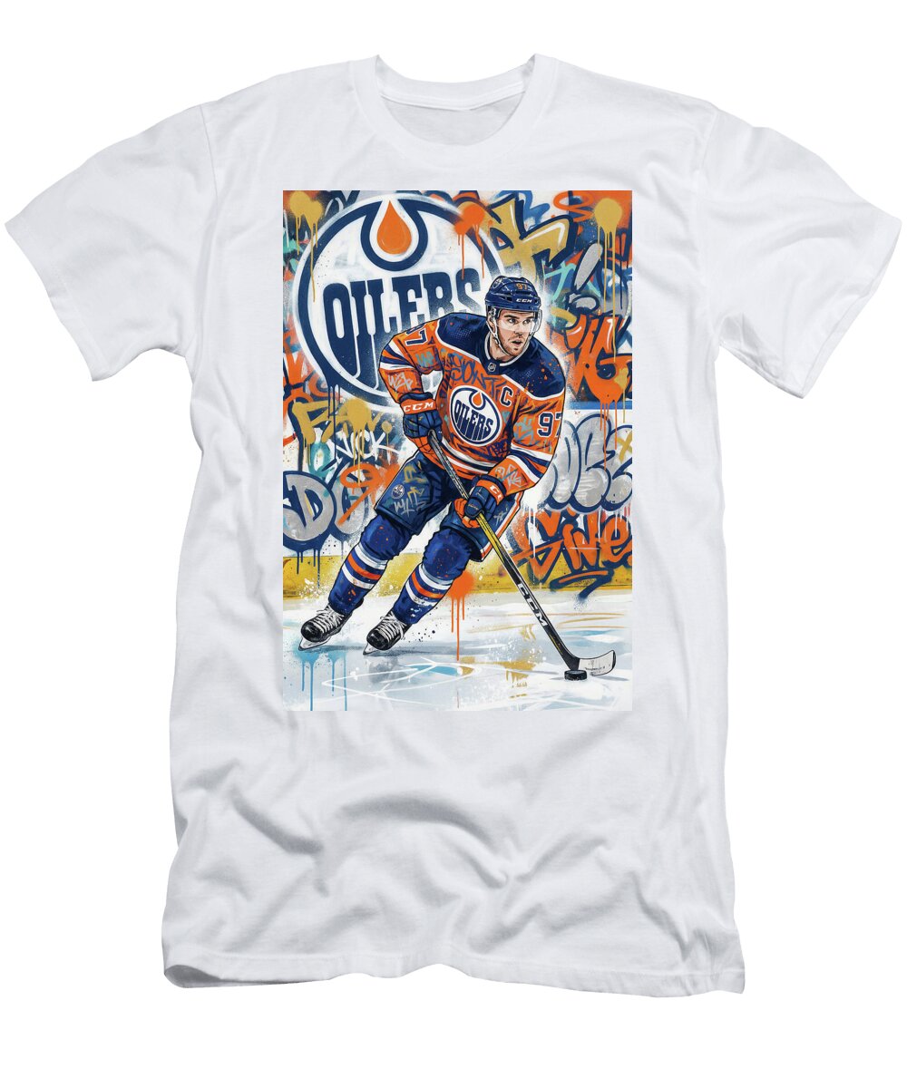 Connor Mcdavid Edmonton Oilers Graffiti Poster Hockey Player Sampadart Gallery T-Shirt