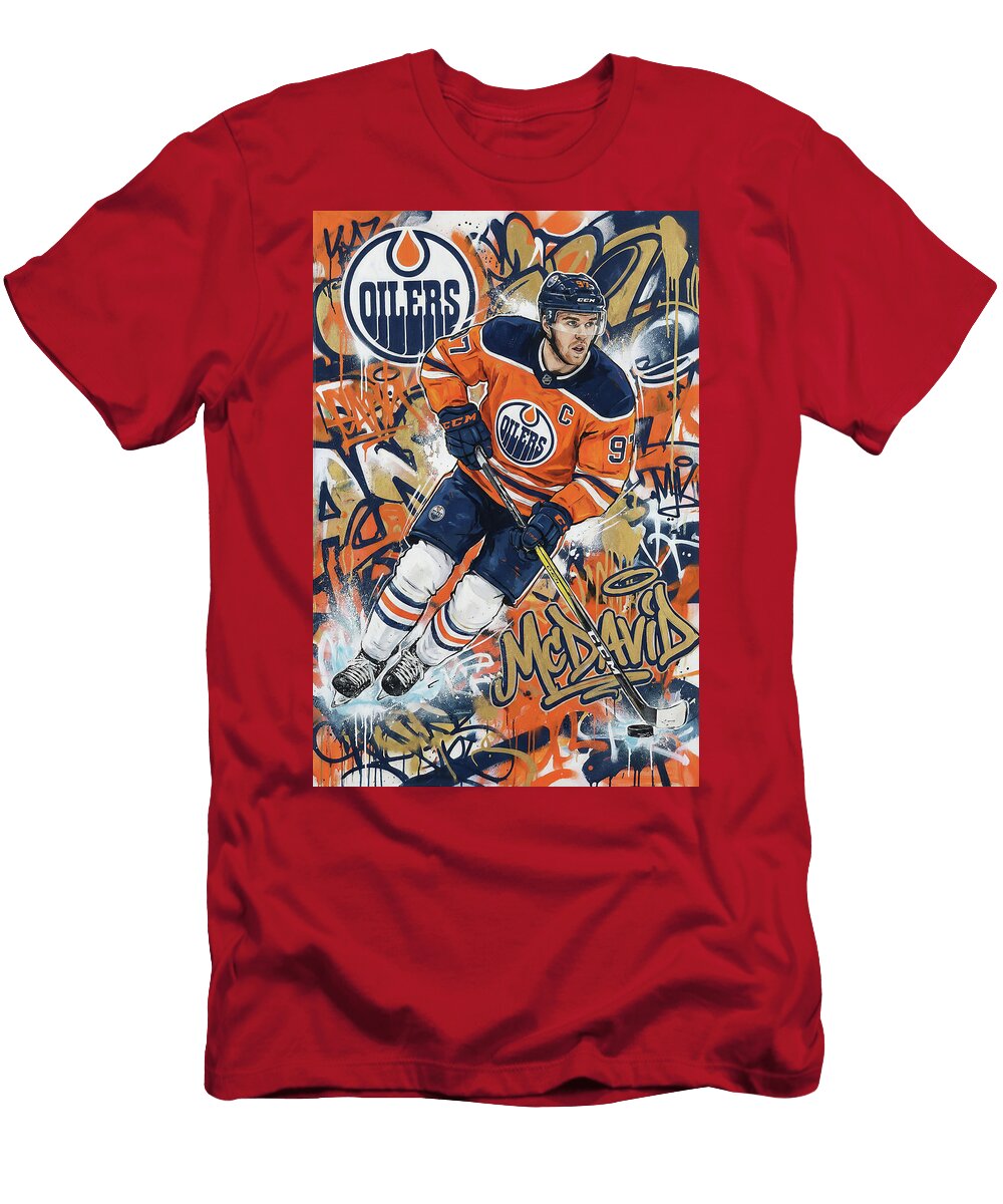Connor Mcdavid in Action Graffiti Poster Hockey Player NHL Sampadart Gallery T-Shirt