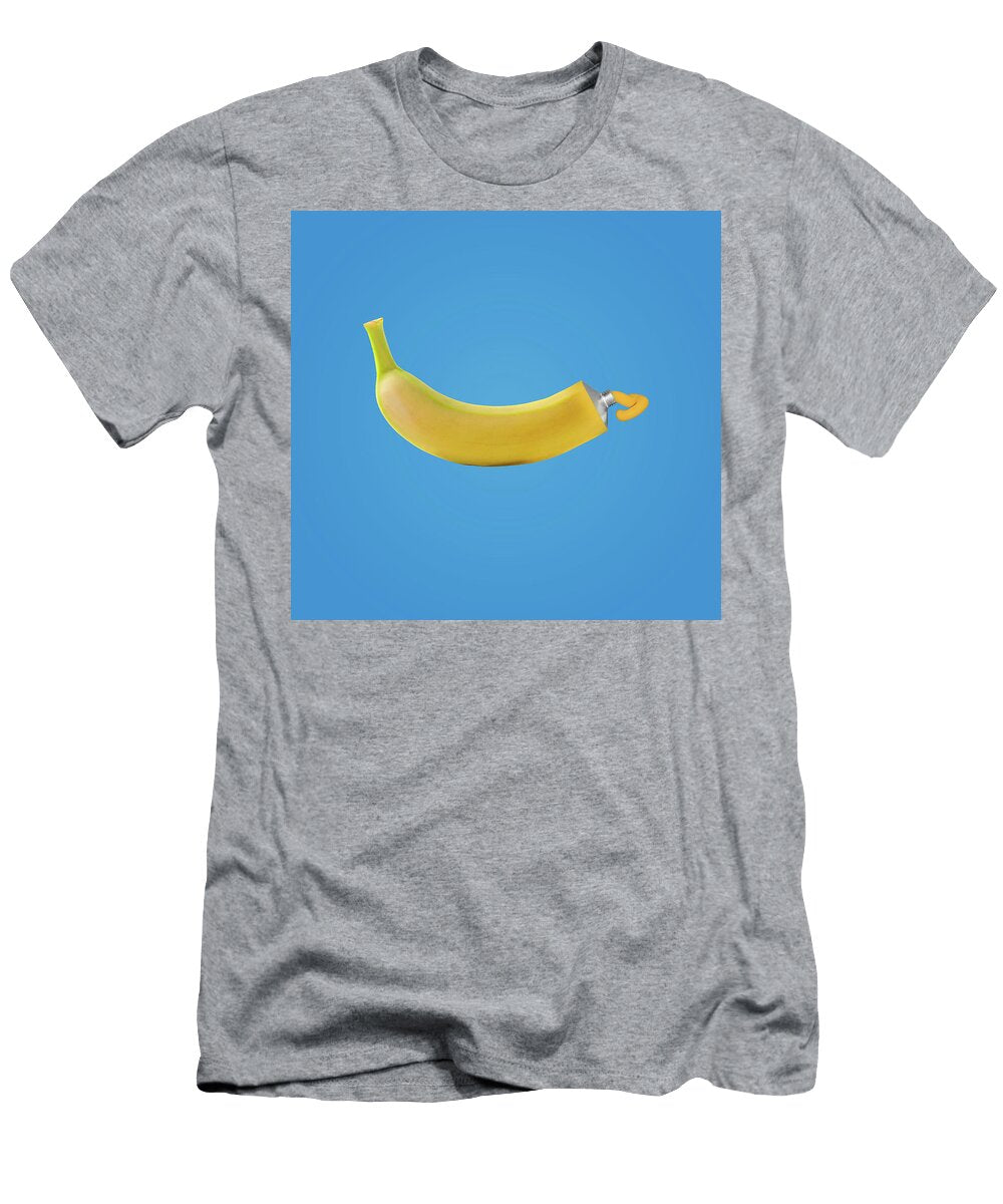 Contemporary Art Collage a Banana and a Tube of Yellow Paint Photo on a Blue Summer Background Modern Food Concept Dawid Jozwiak T-Shirt