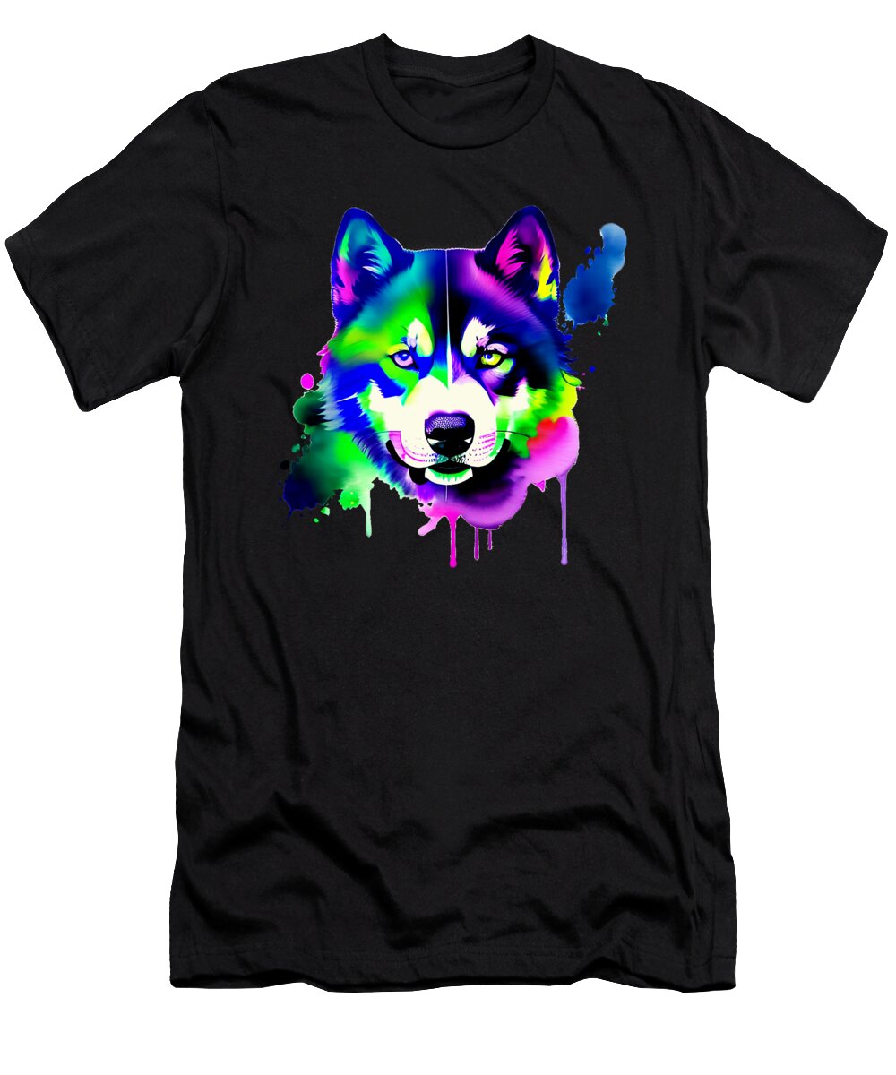 Cool Husky Watercolor Explosion Husky Love Rad Natalie Lidford T-Shirt