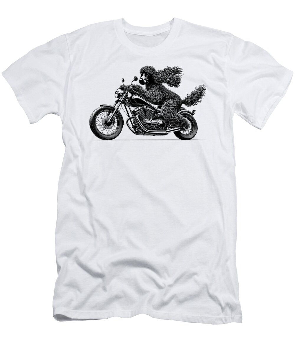 Cool Irish Water Spaniel Riding a Motorcycle Biker Dog Lover Job T-Shirt