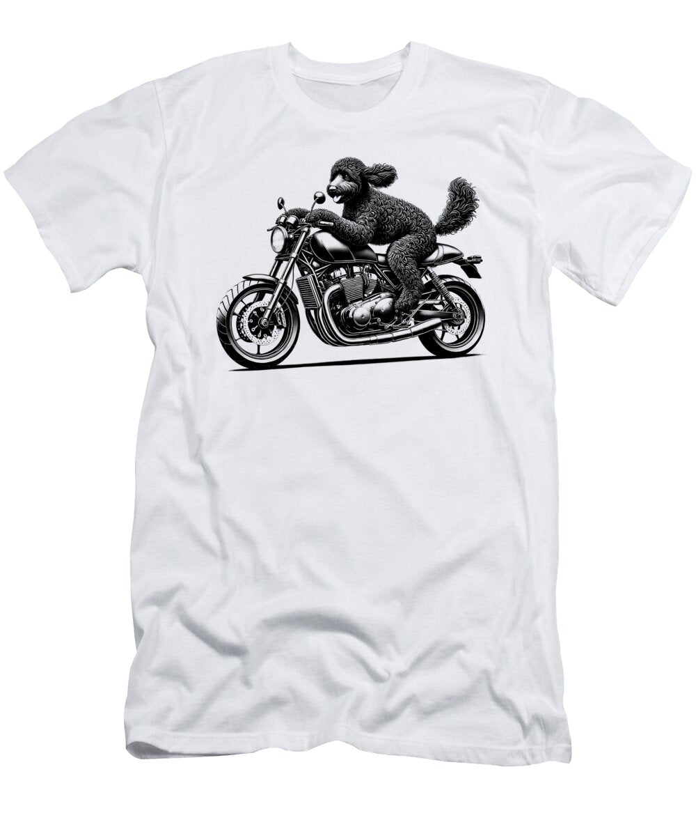Cool Labradoodle Riding a Motorcycle Biker Dog Lover Job T-Shirt