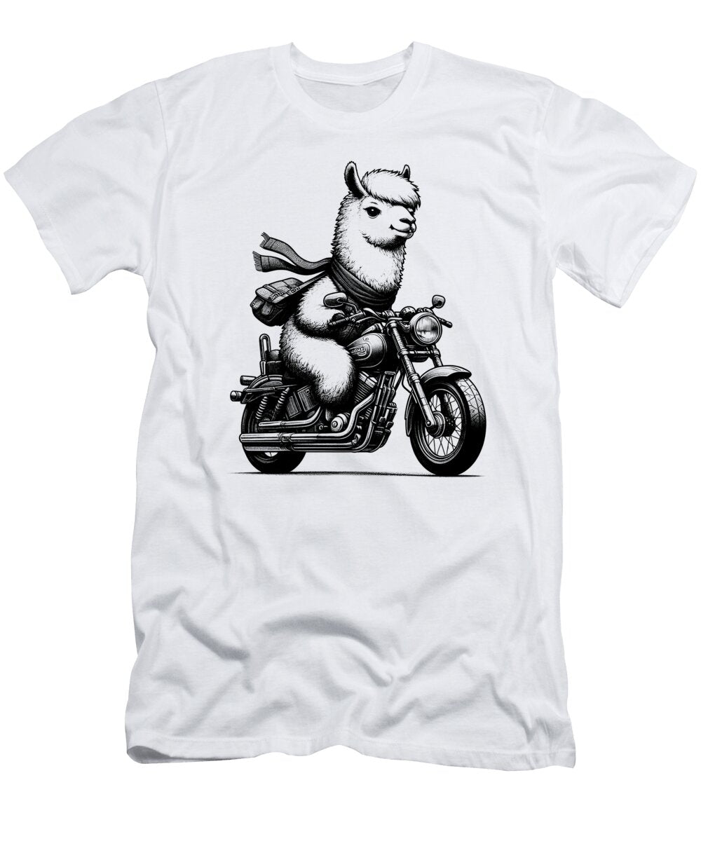 Cool Llama Riding a Motorcycle Biker Alpaca Lover Job T-Shirt