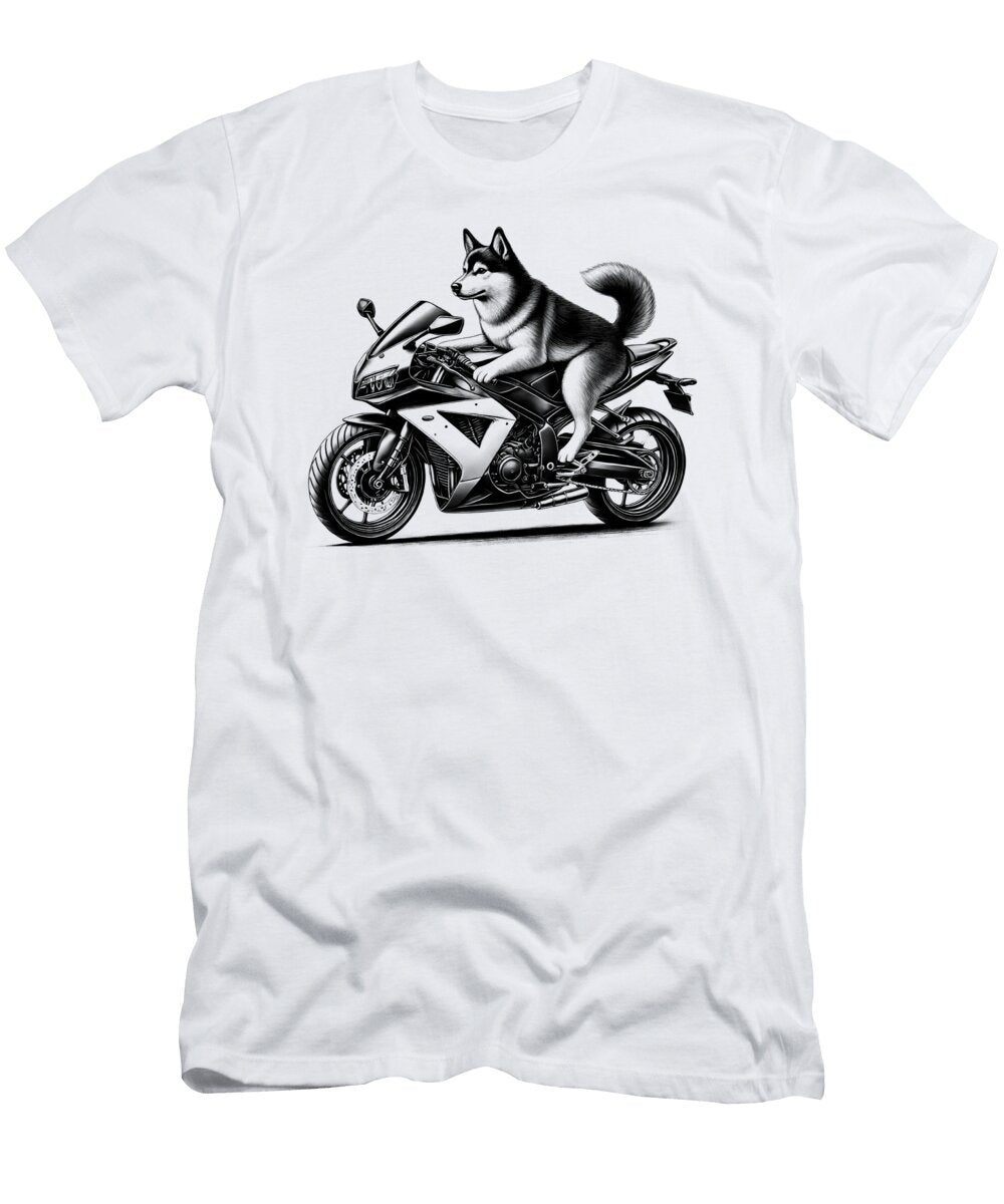 Cool Norwegian Buhund Riding a Motorcycle Biker Dog Lover Job T-Shirt