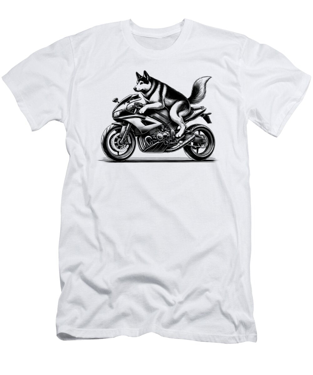 Cool Norwegian Elkhound Riding a Motorcycle Biker Dog Lover Job T-Shirt