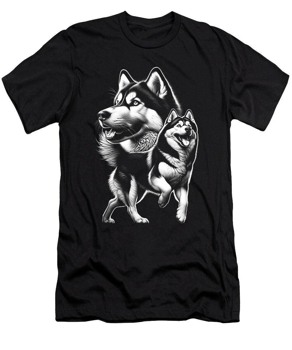 Cool Siberian Husky Dog in Chic Drawing Style on Yah Lishr T-Shirt