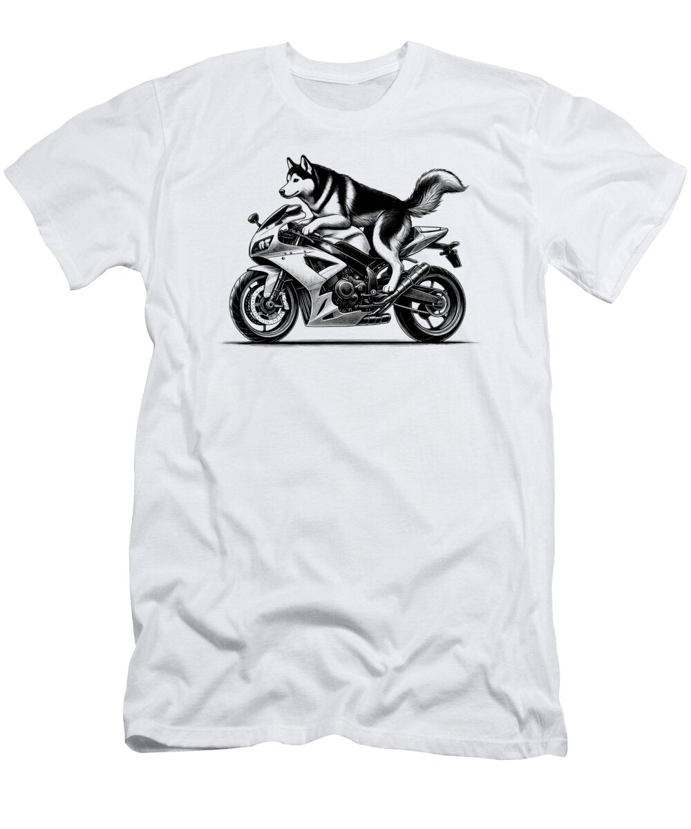 Cool Siberian Husky Riding a Motorcycle Biker Dog Lover Job T-Shirt