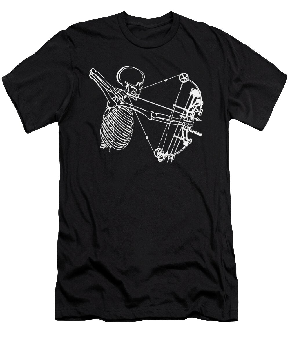 Cool Skeleton with Bow Skull Archery Hunting Shannon Nelson Art T-Shirt