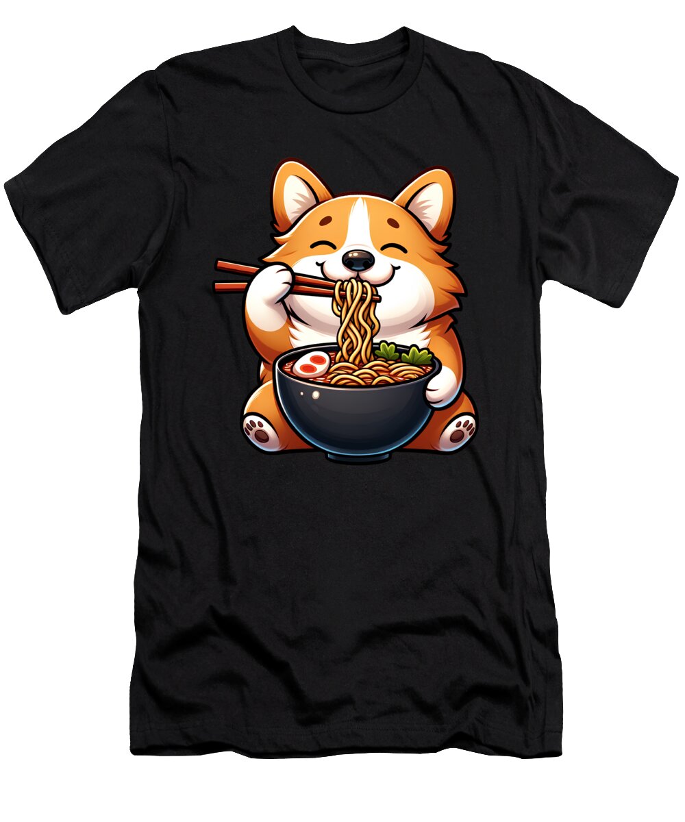 Corgi Eating Ramen Noodle Anime Kawaii Japanese Food Lover Job T-Shirt
