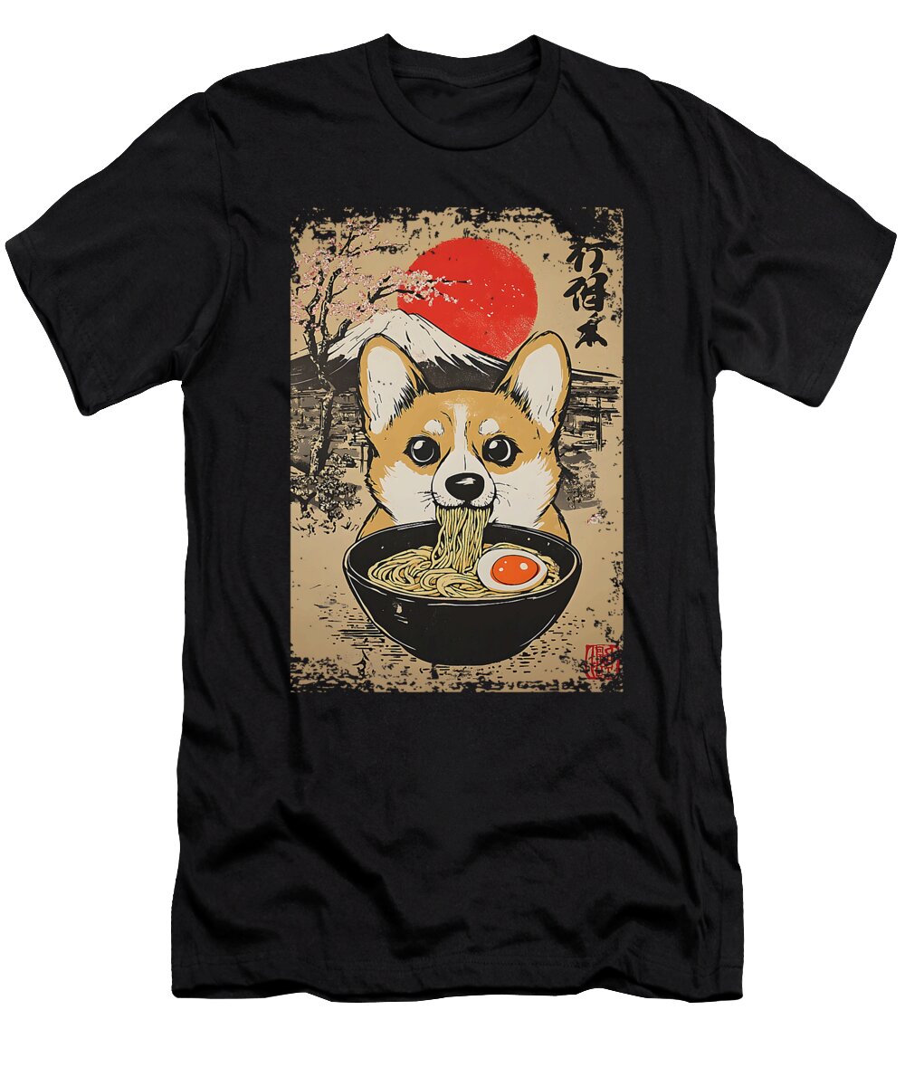 Corgi Ramen Slurp Sakura Mt Fuji Kawaii Pup Fun Zyneu Gangd T-Shirt