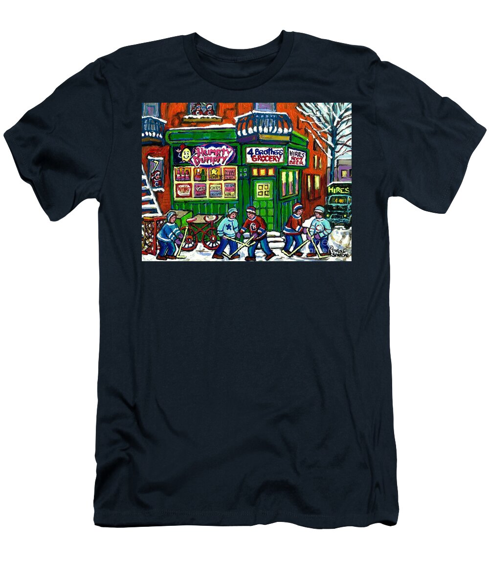 Corner Store Paintings Vintage Grocery Humpty Dumpty 4 Brothers Hires Root Beer Truck Canadian Art Carole Spandau T-Shirt