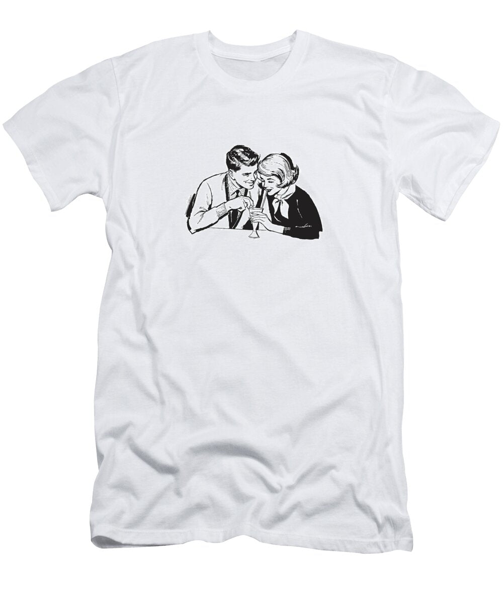 Couple Drinking Milkshake Csa Images T-Shirt