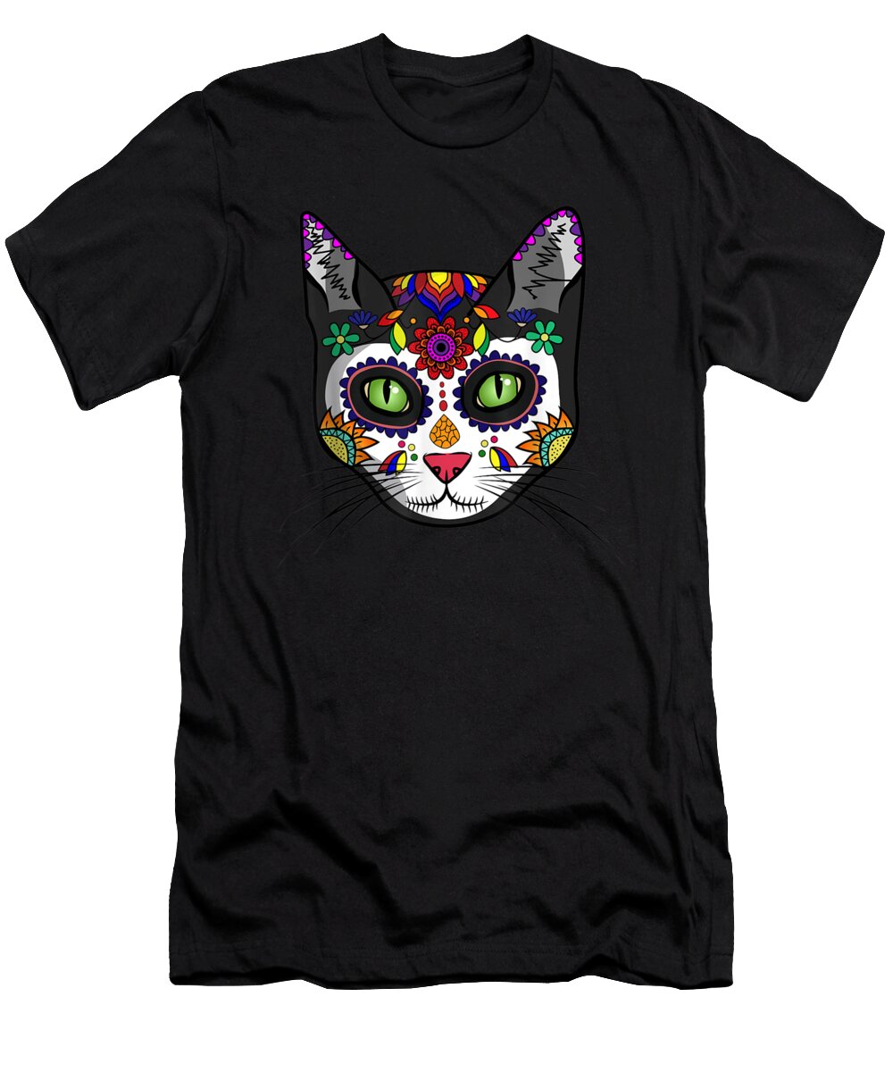 Craneo De Gato Halloween Cute Sugar Skull Dia De Shannon Nelson Art T-Shirt